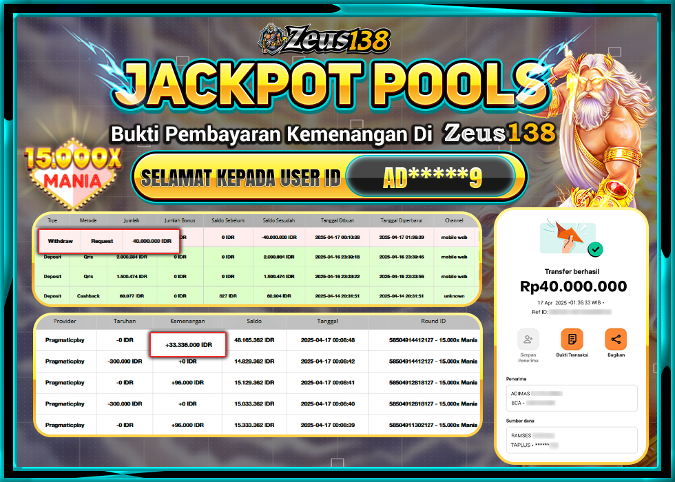 ZEUS138 15.000X MANIA  Rp.40.000.000,- LUNAS